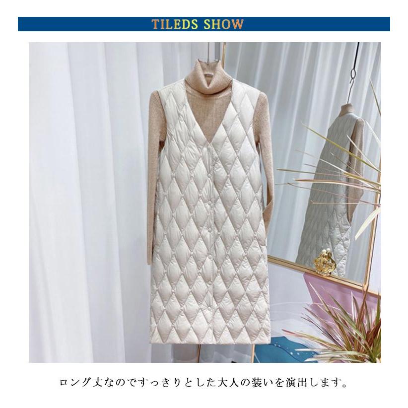 防寒 ロング丈 中綿 防風 レディース キルティング Vネック ベスト