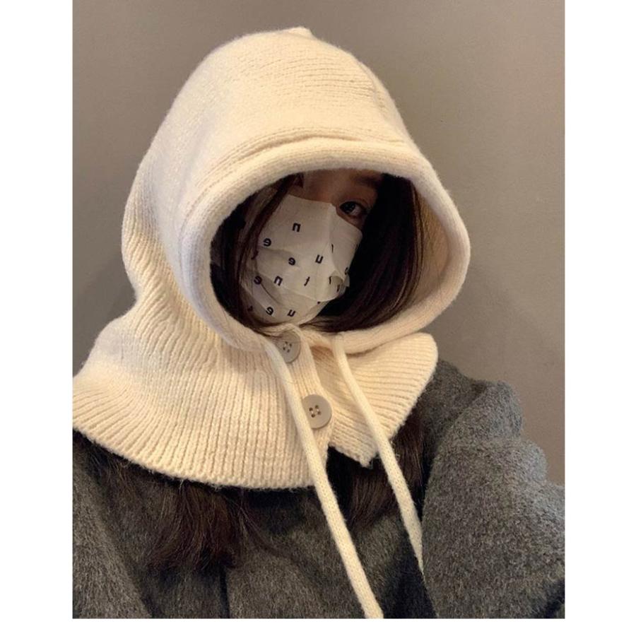 バラクラバ レディース ニット ネックウォーマー フード付きネック