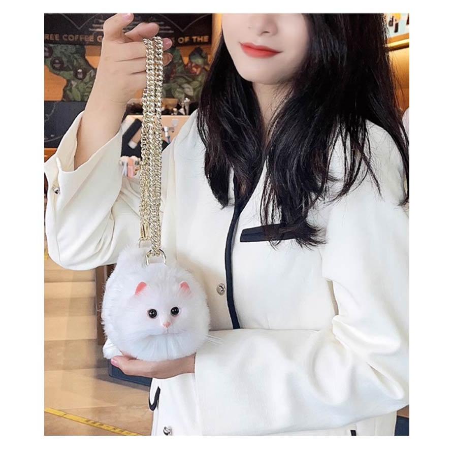 ネコ型トートバッグ ふわふわ エコファー ネコ好き ネコグッズ 猫