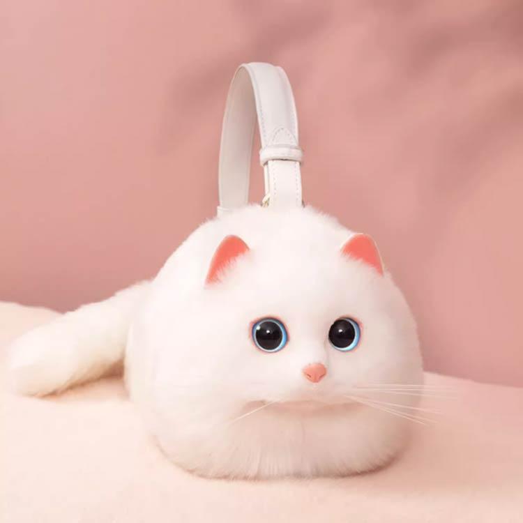 ネコ型トートバッグ ふわふわ エコファー ネコ好き ネコグッズ 猫