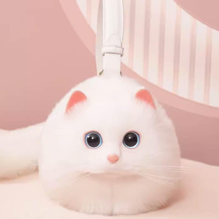 ネコ型トートバッグ ふわふわ エコファー ネコ好き ネコグッズ 猫