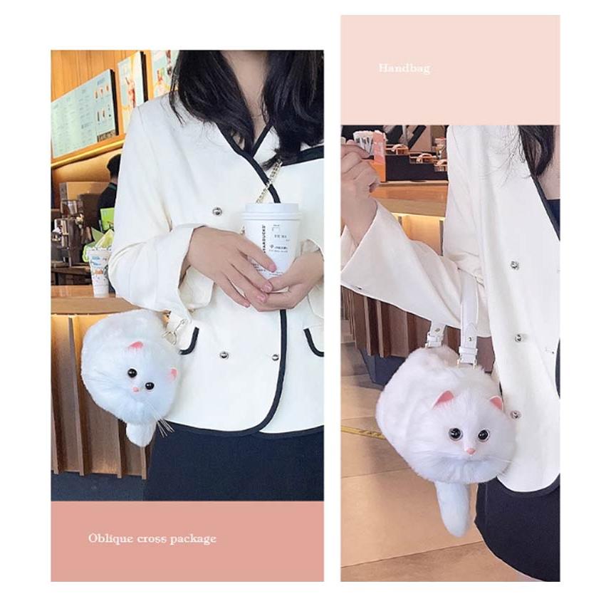 ネコ型トートバッグ ふわふわ エコファー ネコ好き ネコグッズ 猫