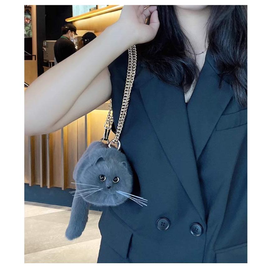 ネコ型トートバッグ ふわふわ エコファー ネコ好き ネコグッズ 猫