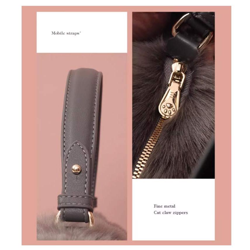 ネコ型トートバッグ ふわふわ エコファー ネコ好き ネコグッズ 猫