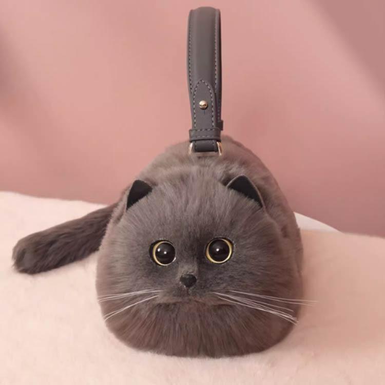 ネコ型トートバッグ ふわふわ エコファー ネコ好き ネコグッズ 猫