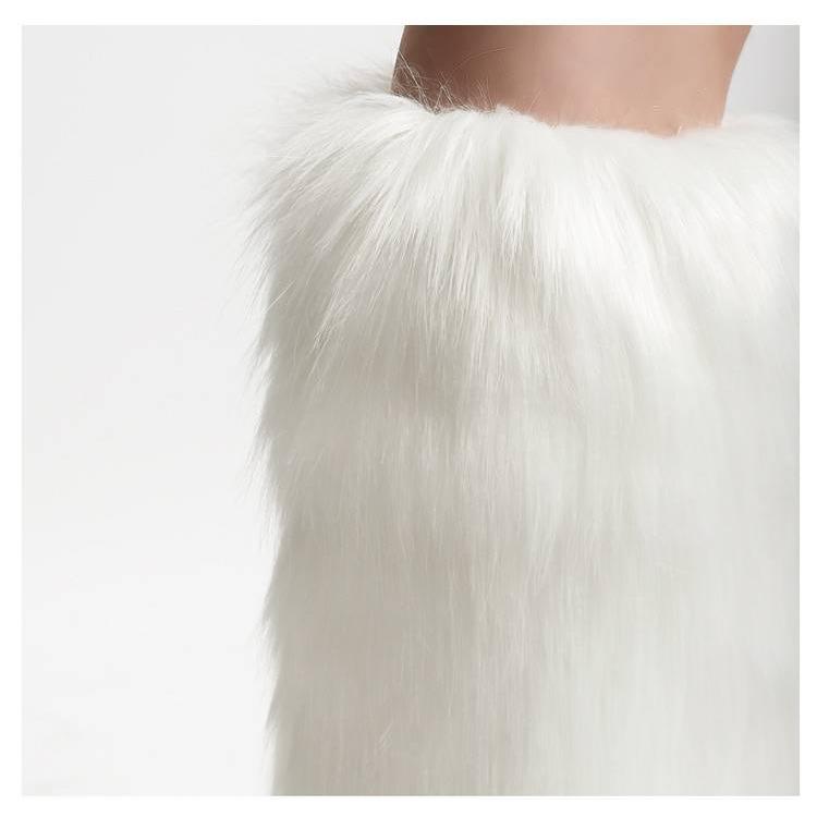 CFIERCE ファーレッグウォーマー ホワイト レッグウォーマー ファーレッグウォーマー エコファー レディース 冷え