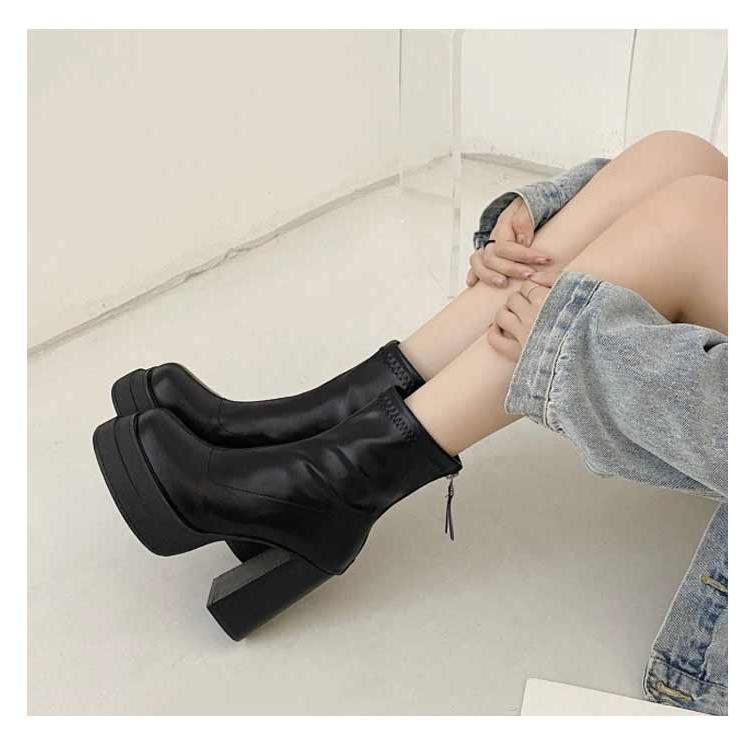 ショートブーツ レディース 痛くない 厚底 チャンキーヒール 10cm