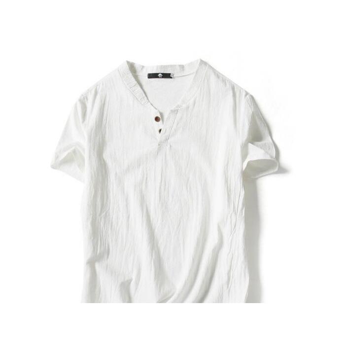 綿麻 tシャツ メンズ ヘンリーネックtシャツ 半袖 vネック コットン 無地 大きいサイズ シンプル おしゃれ 白tシャツ ヘンリーネック 夏 リネ |  | 12
