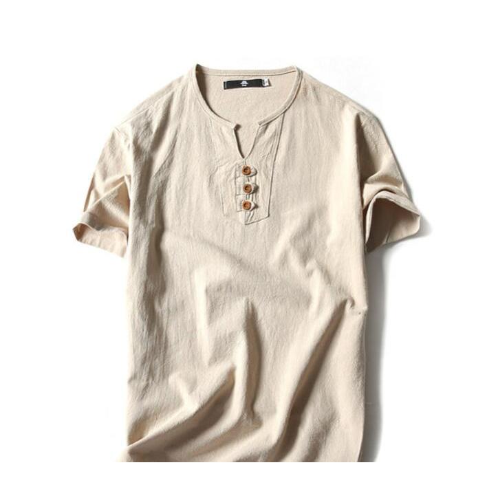 綿麻 tシャツ メンズ ヘンリーネックtシャツ 半袖 vネック コットン 無地 大きいサイズ シンプル おしゃれ 白tシャツ ヘンリーネック 夏 リネ |  | 14