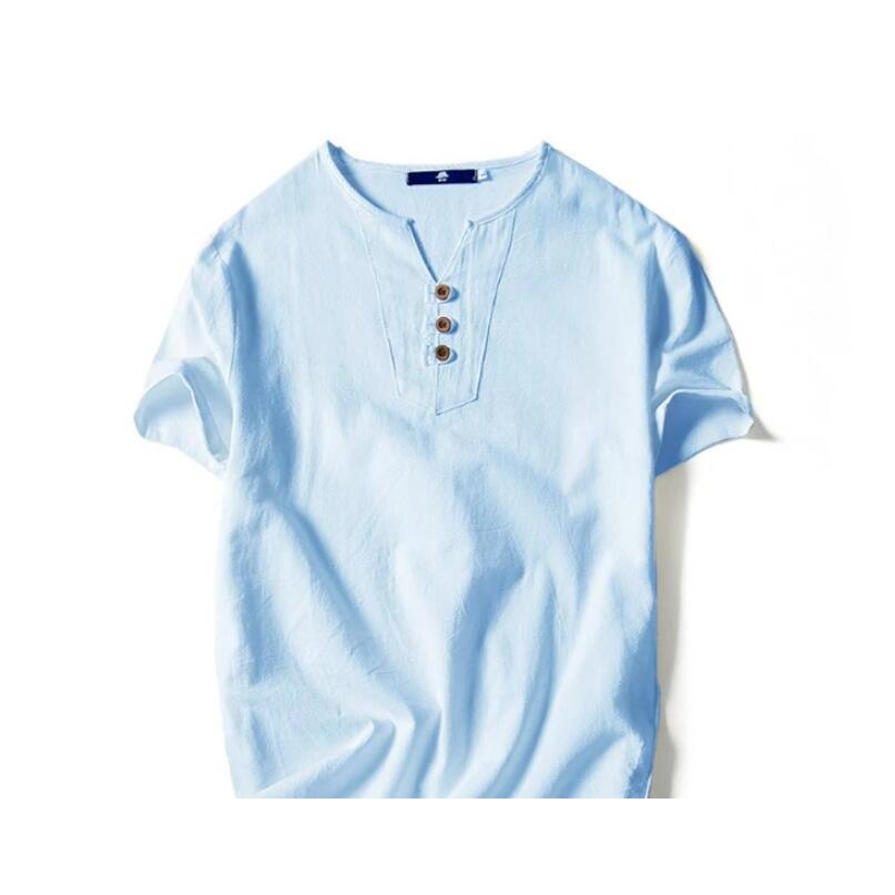 綿麻 tシャツ メンズ ヘンリーネックtシャツ 半袖 vネック コットン 無地 大きいサイズ シンプル おしゃれ 白tシャツ ヘンリーネック 夏 リネ |  | 15