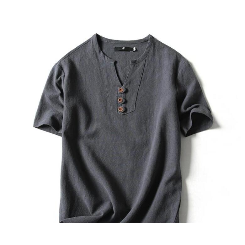 綿麻 tシャツ メンズ ヘンリーネックtシャツ 半袖 vネック コットン 無地 大きいサイズ シンプル おしゃれ 白tシャツ ヘンリーネック 夏 リネ |  | 16