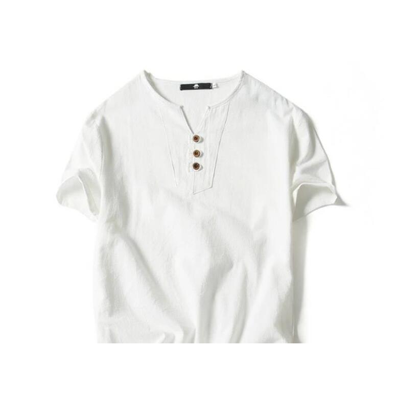 綿麻 tシャツ メンズ ヘンリーネックtシャツ 半袖 vネック コットン 無地 大きいサイズ シンプル おしゃれ 白tシャツ ヘンリーネック 夏 リネ |  | 18