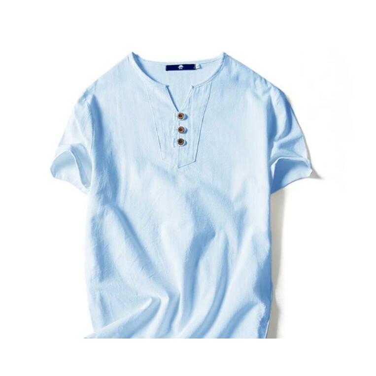 綿麻 tシャツ メンズ ヘンリーネックtシャツ 半袖 vネック コットン 無地 大きいサイズ シンプル おしゃれ 白tシャツ ヘンリーネック 夏 リネ |  | 02