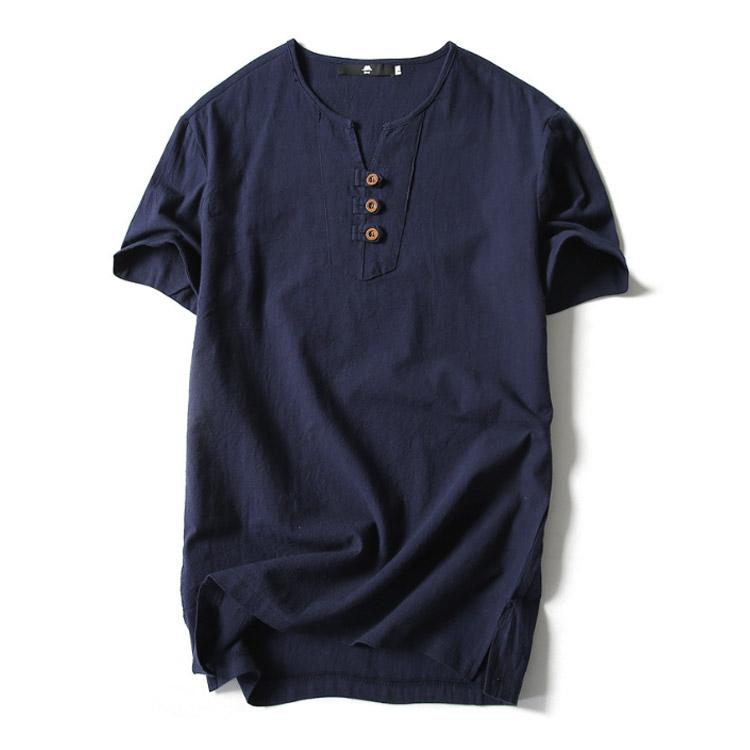 綿麻 tシャツ メンズ ヘンリーネックtシャツ 半袖 vネック コットン 無地 大きいサイズ シンプル おしゃれ 白tシャツ ヘンリーネック 夏 リネ |  | 03