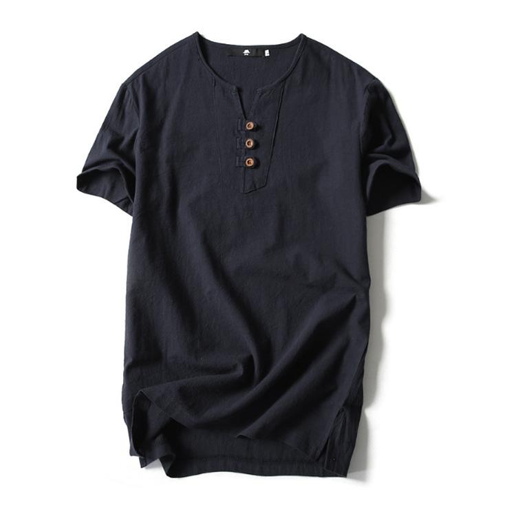 綿麻 tシャツ メンズ ヘンリーネックtシャツ 半袖 vネック コットン 無地 大きいサイズ シンプル おしゃれ 白tシャツ ヘンリーネック 夏 リネ |  | 04