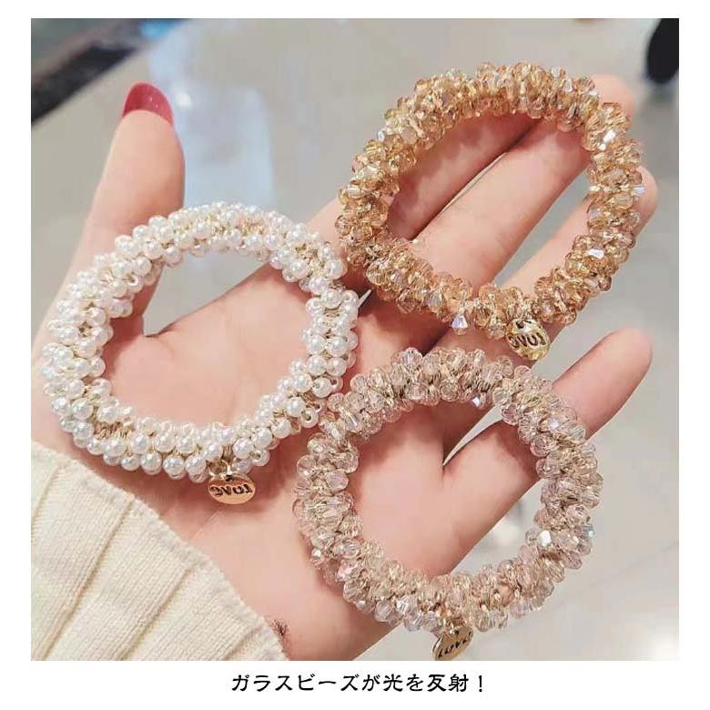 2本セット ヘアゴム 全14色 きらり ガラスビーズ パール 可愛い