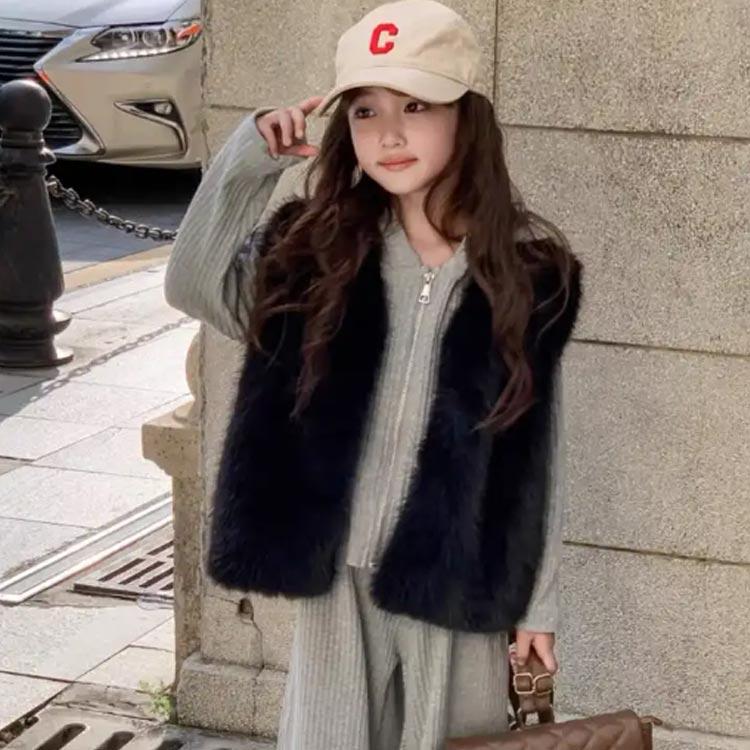 ファーベスト 女の子 フェイクファー キッズ ベスト 韓国 子供服 