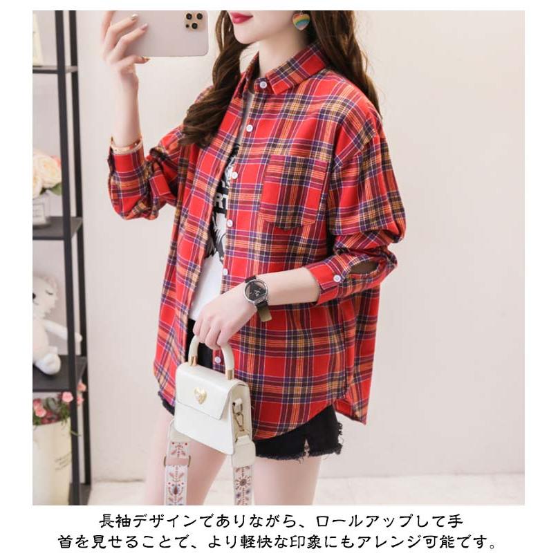 チェック柄 シャツ レディース 長袖シャツ 綿 チェックシャツ シャツ