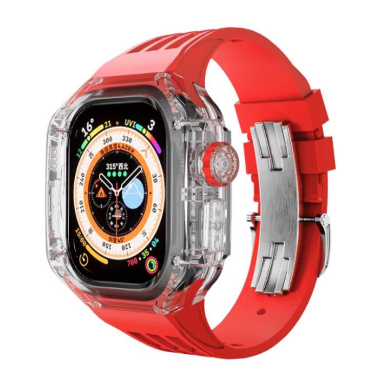 アップルウォッチ用カスタムカバーベルトセット　シャンパンオレンジレインボー フッ素ゴム アップルウォッチ カバー バンド ケース ultra おしゃれ