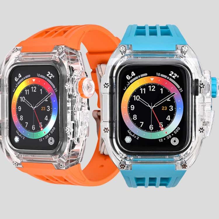 アップルウォッチ用カスタムカバーベルトセット　シャンパンオレンジレインボー アップルウォッチ apple watch カーボン ケース カバー バンド ラバー