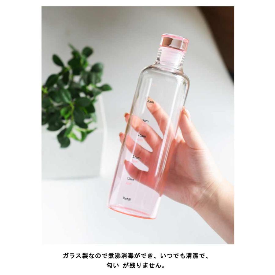 ウォーター ボトル ガラス製 500ML 水筒 透明 目盛り付き ガラスボトル