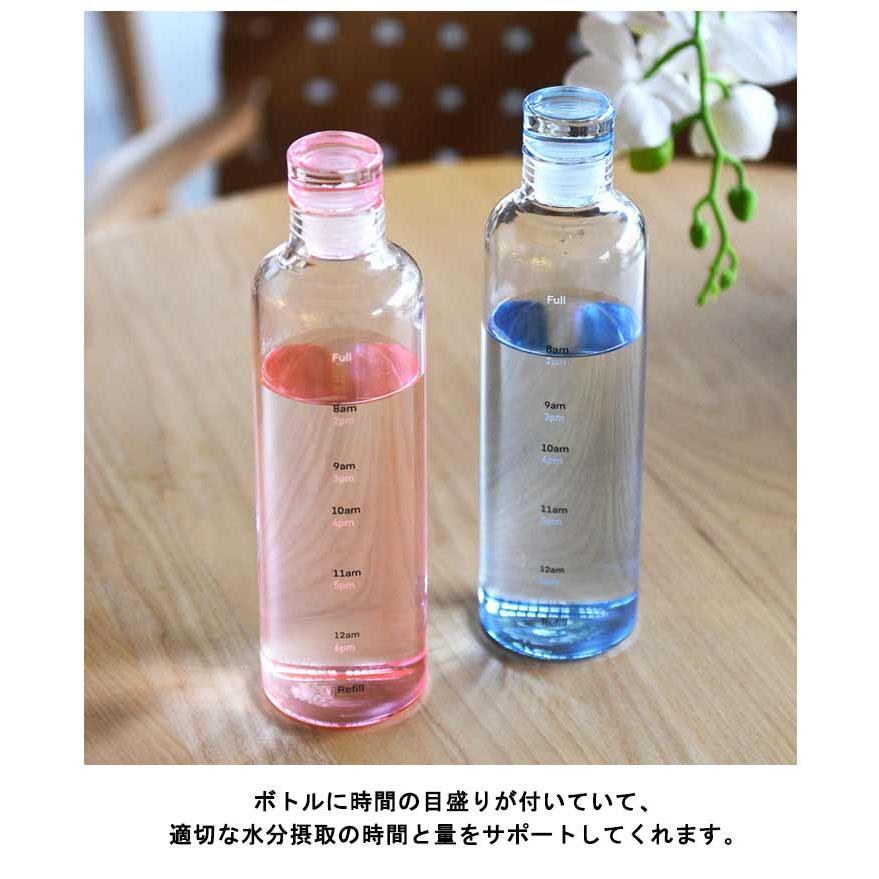 ウォーター ボトル ガラス製 500ML 水筒 透明 目盛り付き ガラスボトル