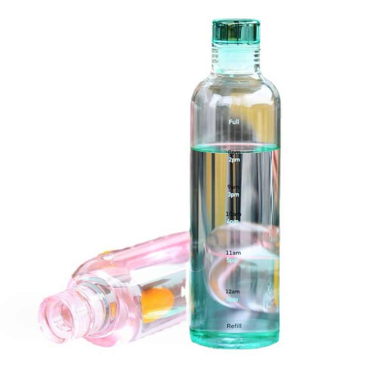 ウォーター ボトル ガラス製 500ML 水筒 透明 目盛り付き ガラス