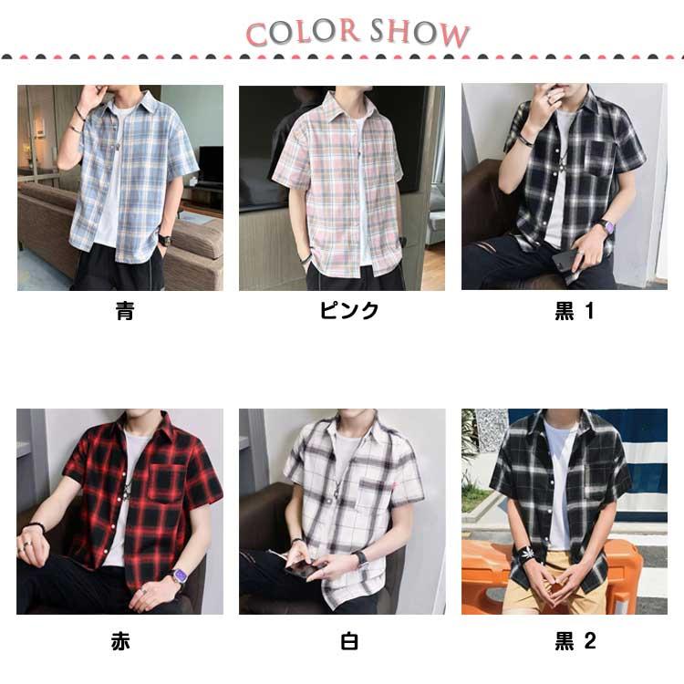 チェック柄 半袖シャツ 薄手 ビジネス カジュアルシャツ 夏物 メンズ