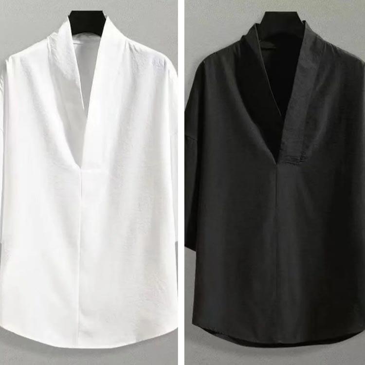 和装 着物 Vネック 五分袖 洗える 白 シャツ 男性 長襦袢 半襦袢 メンズ 襦袢 半袖 肌着 黒 下着 作務衣 浴衣 インナー 半襦袢 Tシャツ |  | 03