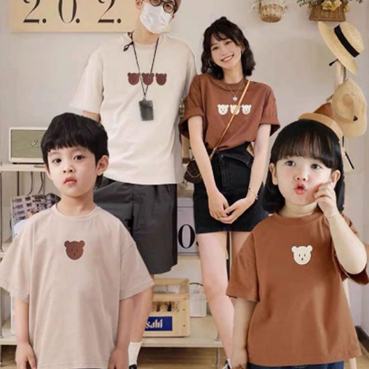 韓国 親子 おそろい 熊柄 出産祝い ロンパース 半袖tシャツ クマちゃん 