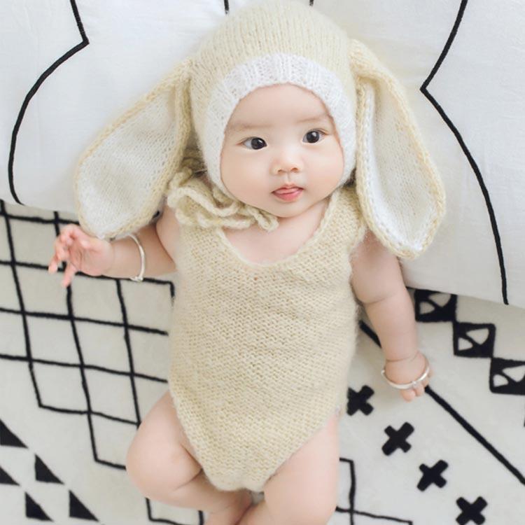 衣装 帽子 ベビー服 男の子 うさぎ ニューボーンフォト うさ耳ニット