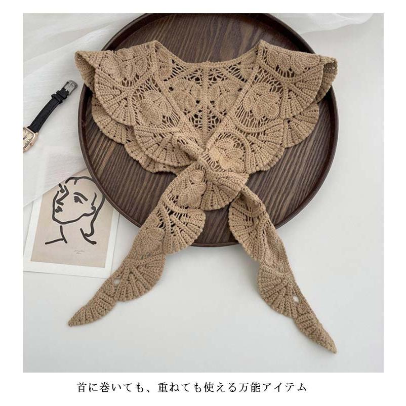 レディース 重ね着 つけ襟 三角ストール レイヤード ショール レース