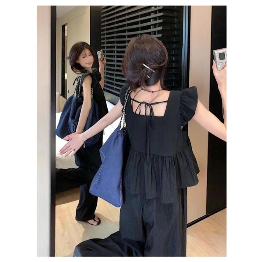 上下セット セットアップ ノースリーブ ロングパンツ フリル