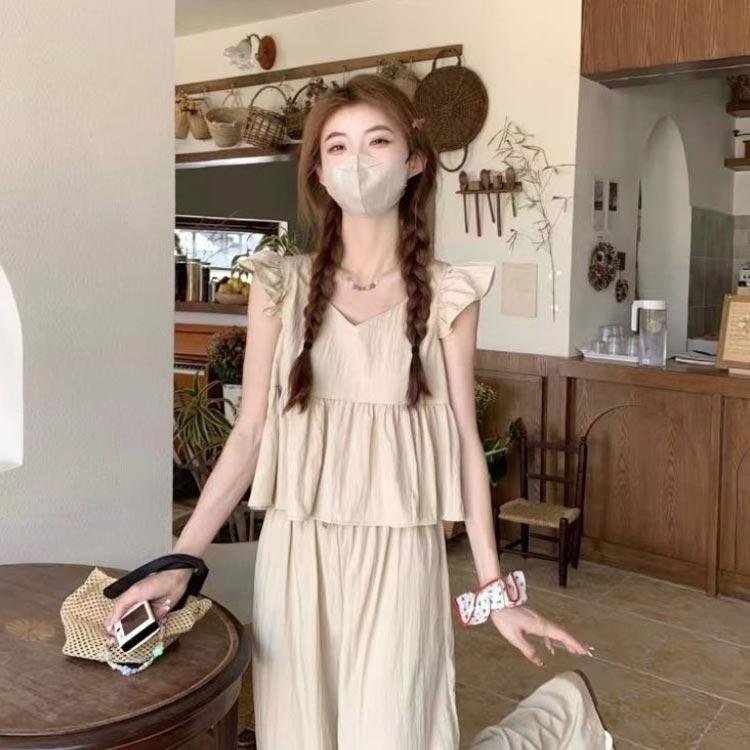 上下セット セットアップ ノースリーブ ロングパンツ フリル