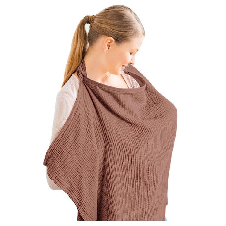 新品 大判スカーフ ブラウン 360度カバー ポンチョ 授乳ケープ 授乳ケープ ワイヤー入り 授乳カバー 大判 綿 コットン 収納巾着袋
