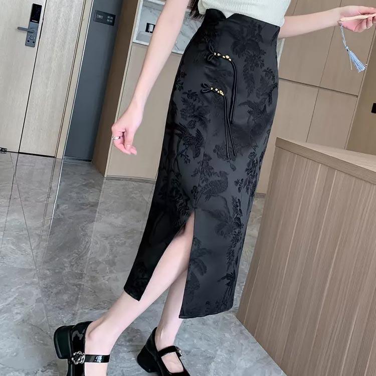 タイトスカート チャイナ風 スカート ミモレ丈 ミドル丈 膝下 サイド
