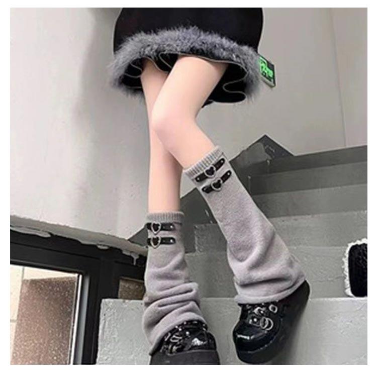 ルーズソックス ベルト付き ニット レッグウォーマー ファー レッグ
