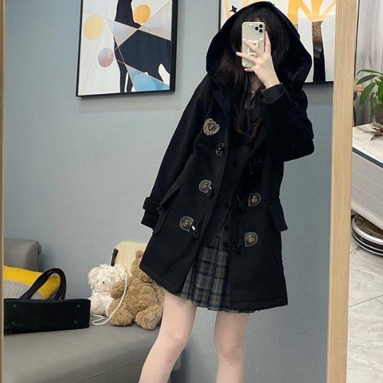 ダッフルコート レディース 中綿 長袖 コート 学生 フード付き ミドル