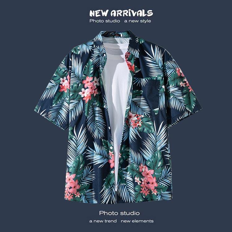 アロハシャツ メンズ 花柄 シャツ ボタニカル柄 総柄 トップス 半袖 和