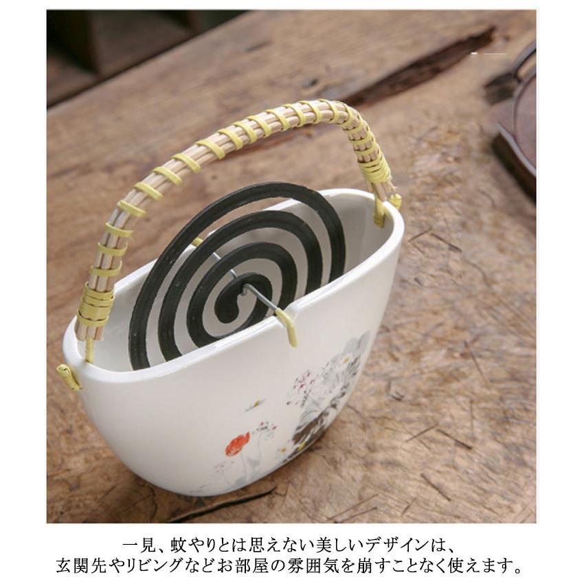 蚊取り線香 ホルダー 吊り下げ 陶器 ハンドル付き 蚊取り線香入れ