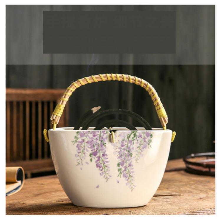 蚊取り線香 ホルダー 吊り下げ 陶器 ハンドル付き 蚊取り線香入れ