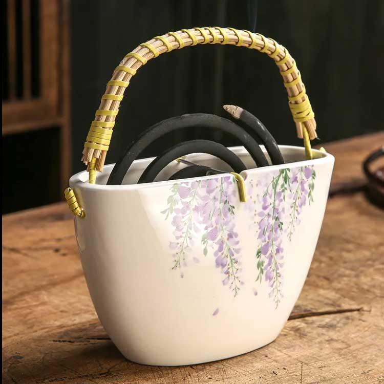 蚊取り線香 ホルダー 吊り下げ 陶器 ハンドル付き 蚊取り線香入れ