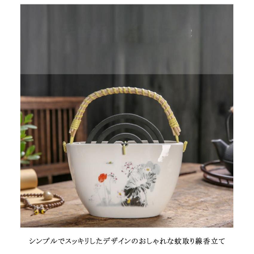 蚊取り線香 ホルダー 吊り下げ 陶器 ハンドル付き 蚊取り線香入れ