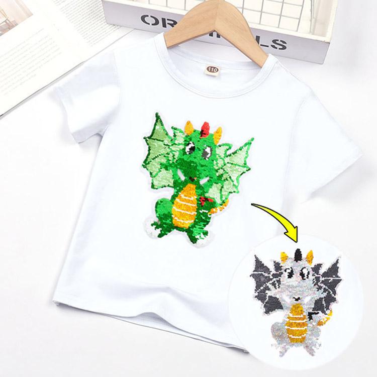 送料無料】Tシャツ 半袖 ダンス衣装 スパンコール 変色 夏 丸首 キッズ