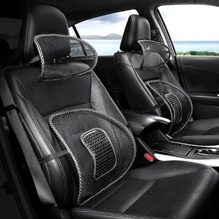 車 クッション 2点セット ランバーサポート ヘッドレスト 夏用 腰痛 腰