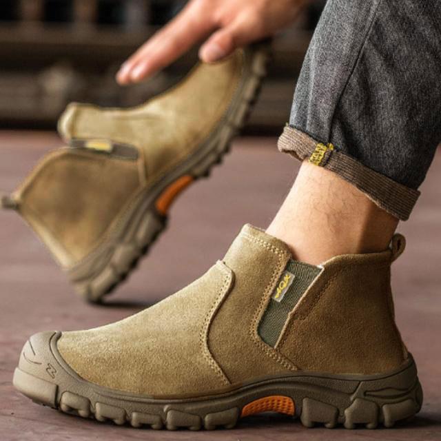 作業靴 安全靴 溶接 スエード革 ハイカット 紐無しブーツ サイドゴア