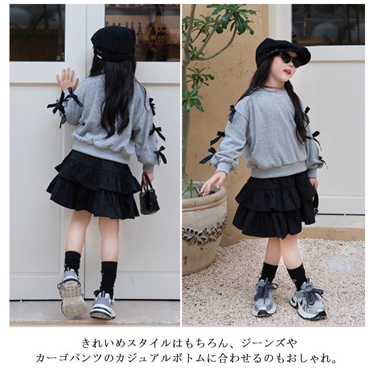 リボンスリーブプルオーバー キッズ トレーナー 女の子 スウェット