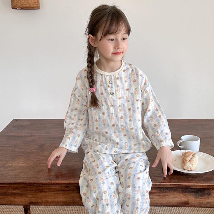 パジャマ キッズ ダブルガーゼ 長袖 子供用 上下セット ルームウェア
