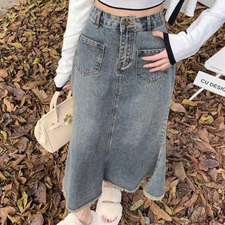 デニムスカート マーメイドスカート レディース ロングスカート 裾