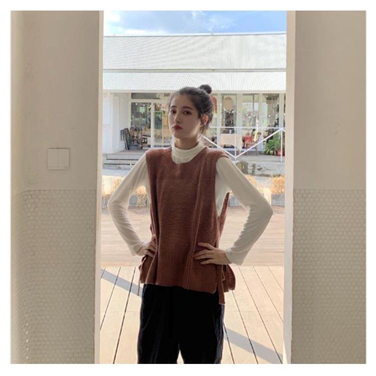 サイドリボン ニットベスト クルーネック プルオーバー ベスト